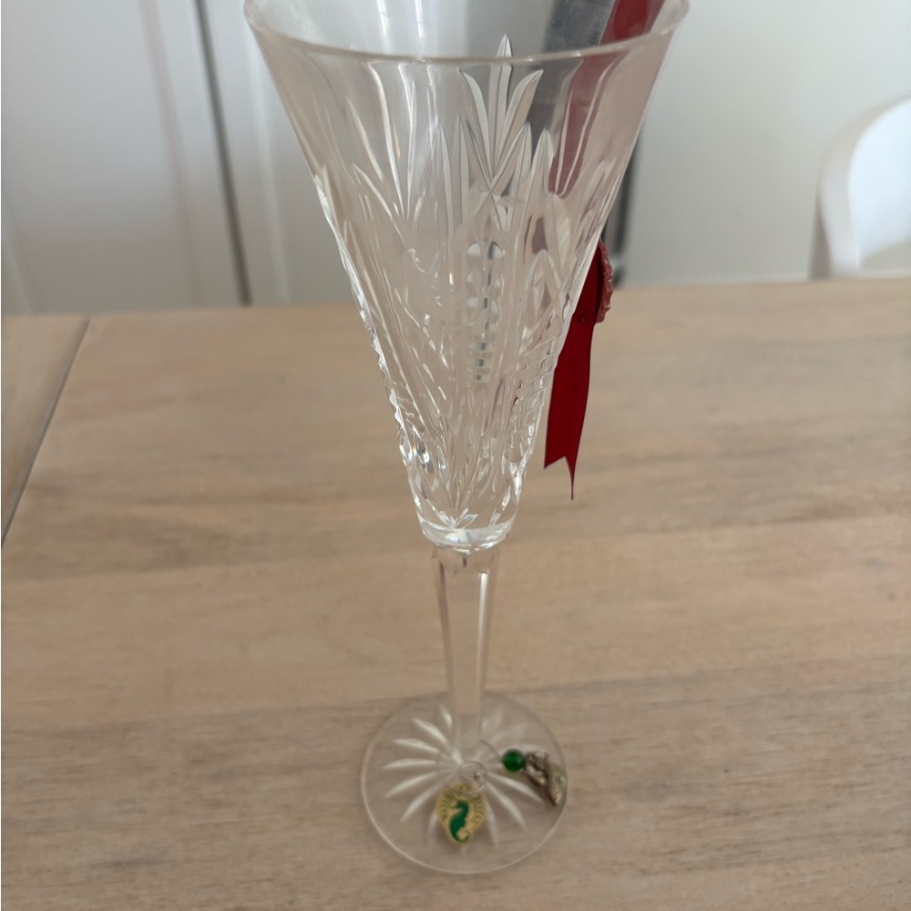 Waterford Crystal Holiday Champagne Flute with Red and Green Accents
